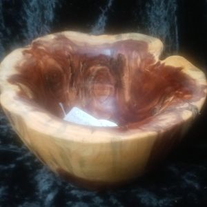 Cedar natural edge hand turned bowl. 6  1/2 h x 8 1/2 wx 5deep mantel piece.